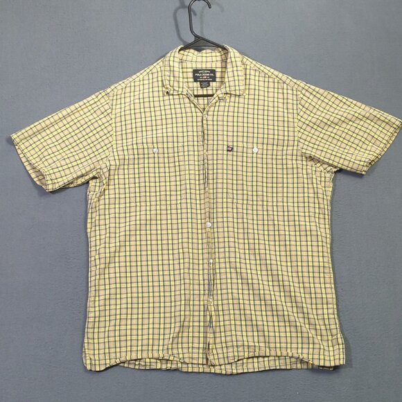 Ralph Lauren Jeans Co Vtg Shirt Men's M Yellow Plaid Loop Collar Short Sleeve - Picture 2 of 10